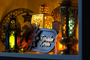Colorful Ramadan Lanterns, Ramadan Month Background Concept Photo, Uskudar Istanbul, Turkiye...