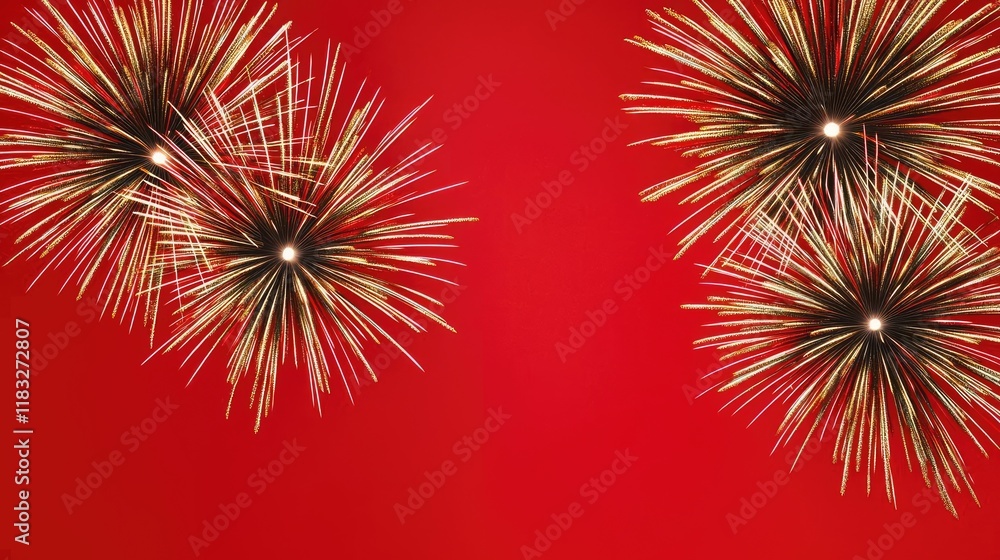 Poster chinese new year fireworks concept. colorful fireworks exploding against a vibrant red background fo