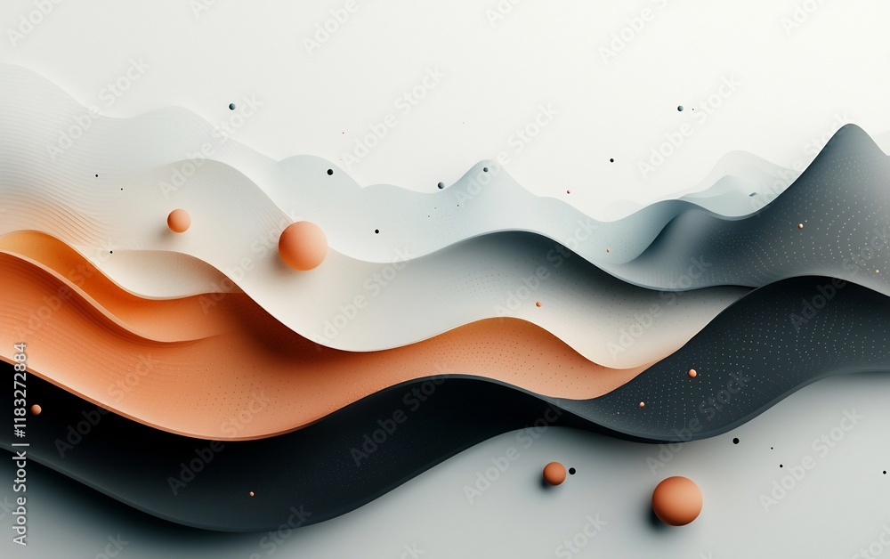 Poster captivating pastel hued abstract digital landscape with a mesmerizing overlay of dots and wispy line