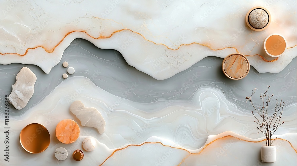 Poster elegant and minimalist marble texture with intricate swirls veins and a reflective polished surface 
