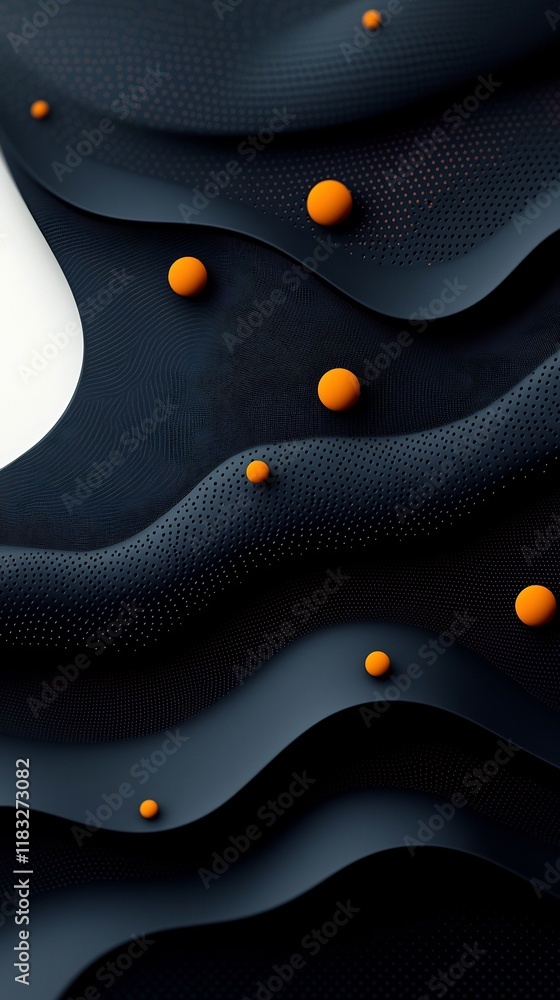 Poster shadowy black backdrop with a captivating overlay of pastel dots and wispy line patterns undulating 