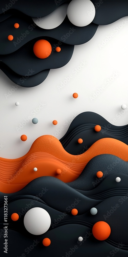 Aufkleber minimalist dark abstract background featuring pastel dots and flowing wave shaped lines evoking a se