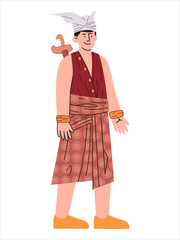 Patih I Gusti Ketut Djelantik Bali Buleleng kingdom leader Indonesian man Indonesia male hero fighter character patriotic warrior historical traditional attire weapon Keris headdress design icon set