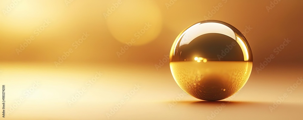 Poster gold abstract background concept. shiny golden sphere reflecting light in a soft, warm background.