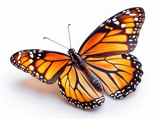 Monarch Butterfly Side View, Isolated White Background,  Stunning Insect Photography