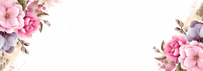 Flower frame. Pink roses flowers. Place for text. Banner. Generated AI.