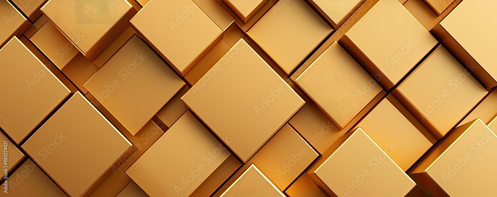 Poster Gold abstract background concept. Elegant golden geometric pattern with 3D squares creating a luxurious backdrop.