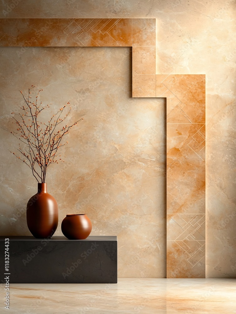 Poster Refined marble effect material showcasing a captivating intricate design of elegant geometric patterns engraved on the surface meticulously crafted with precision minimalist yet eye catching