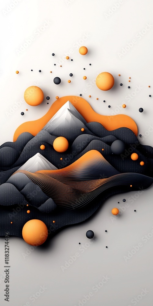 Poster minimalist abstract background featuring a wave shaped mountain landscape with pastel colored dots a