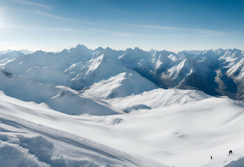 Obraz premium snow blue landscape panoramic stubai slopes schaufelspitze mountain sunny background covered top gletscher ski sky winter pistes view spring sport nature sun travel alps europa austria panorama peak