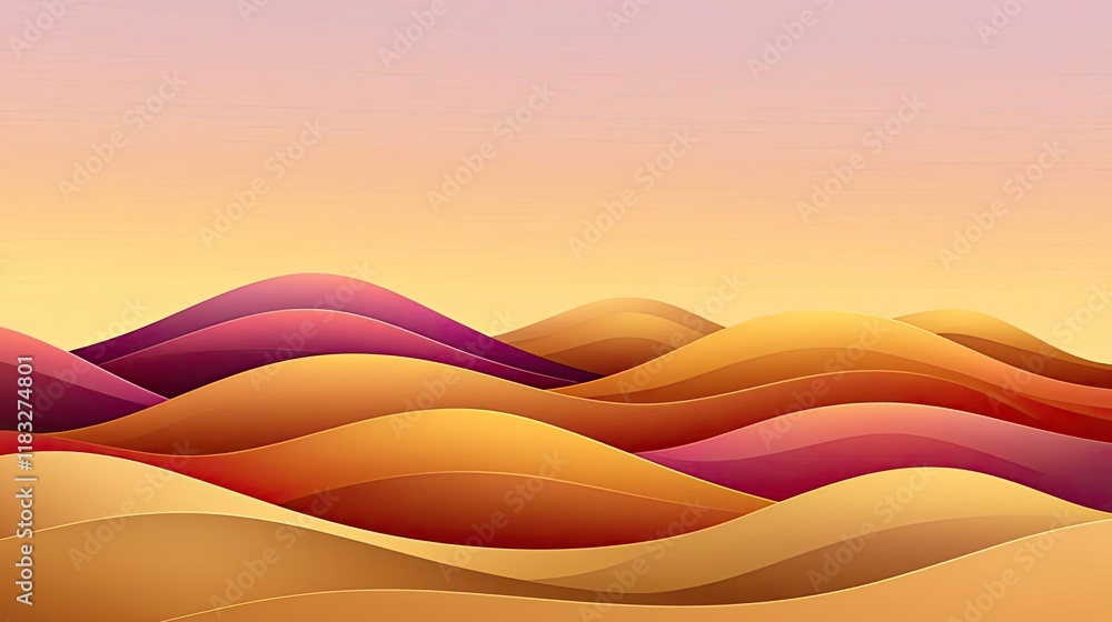 Poster scenery abstract background idea. abstract illustration of colorful rolling hills under a warm, sere