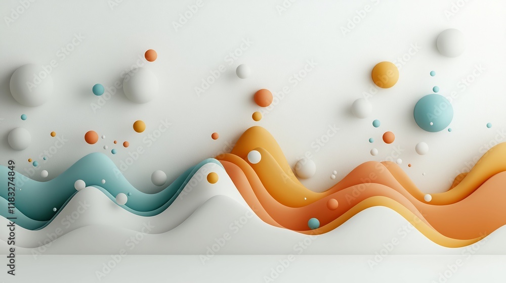 Poster minimalist abstract backdrop with a pattern of pastel colored dots and serpentine lines forming a mo