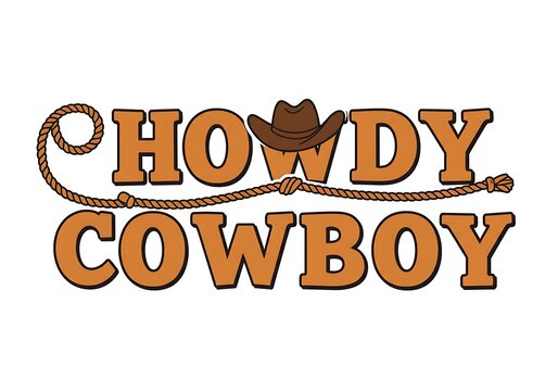 Howdy cowboy lasso text isolated on white for design. Vector howdy country design
