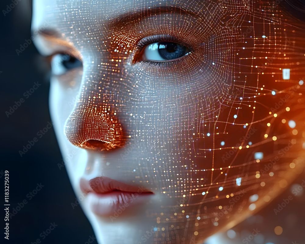 Aufkleber futuristic face scanning digital network for fraud detection and identification