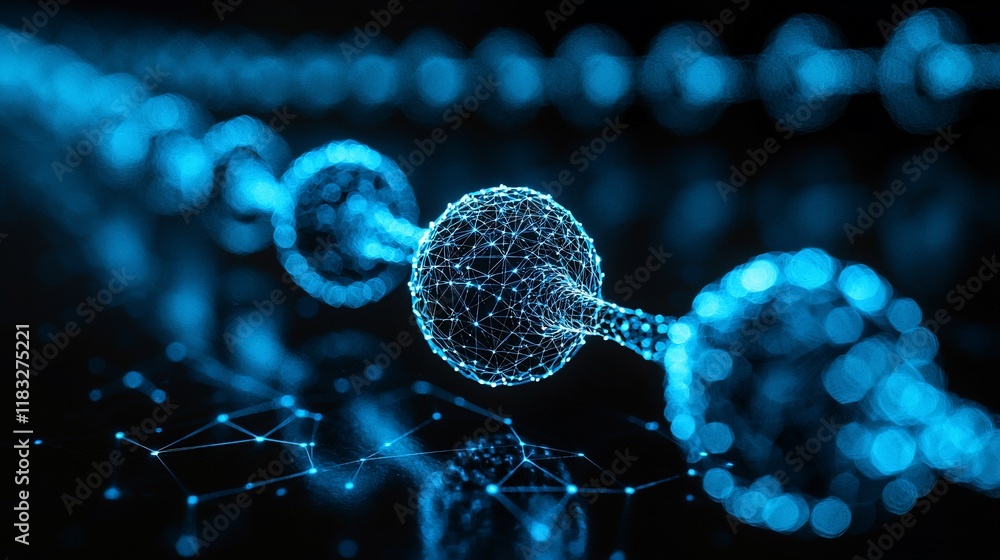Poster abstract 3d rendering of interconnected glowing spheres.