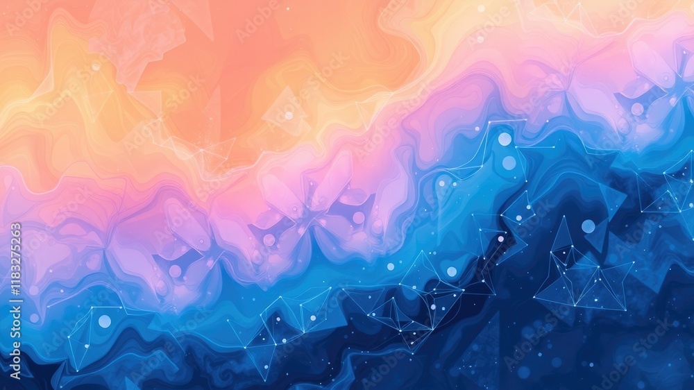 Poster abstract pastel wave background with connecting lines and dots