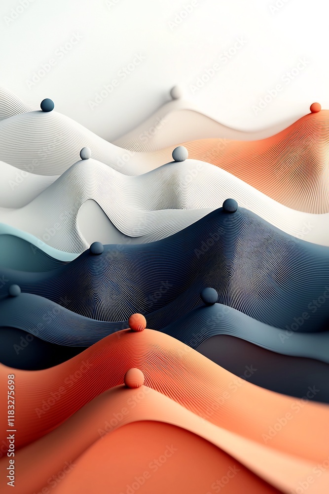 Poster mesmerizing abstract 3d rendering showcasing an undulating pastel formation of geometric dots and li
