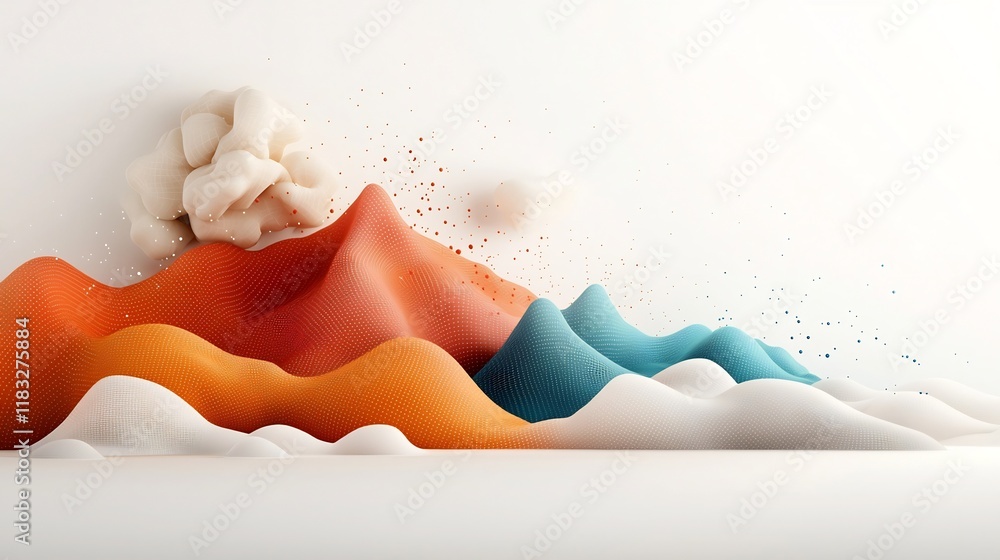 Poster pastel mountain waves an abstract and geometric 3d cgi landscape with cascading waves of colorful do
