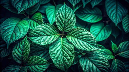 Fototapeta premium Moody Green Leaves Macro Photography: Enigmatic Branch Details