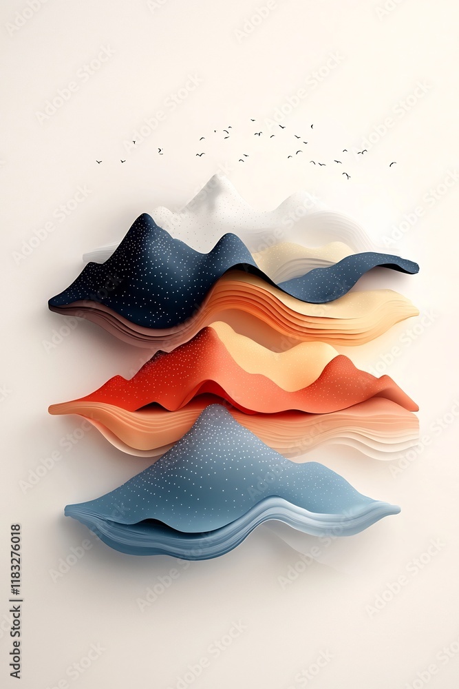 Poster pastel dotted and striped mountain silhouettes set against a minimalist abstract pastel background c