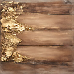 Subtle gold flakes layered over rustic wood create warm, inviting texture