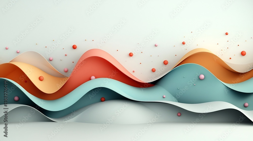 Poster pastel abstract landscape with flowing wave pattern on mountain surfaces 3d rendered minimalist back