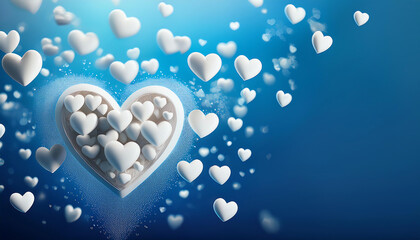 A vibrant heart composed of smaller hearts floats against a blue background, symbolizing love and affection.