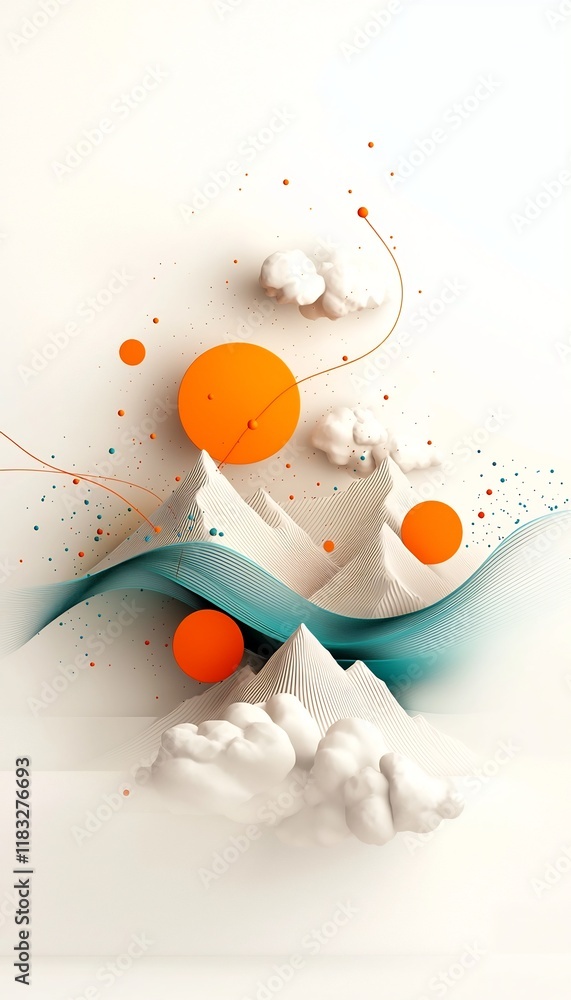 Poster captivating pastel hued digital artwork featuring a dynamic wave of colorful dots and lines traversi