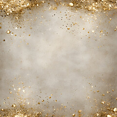 Glittering gold dust particles scattered over textured gray background, creating luxurious and elegant atmosphere