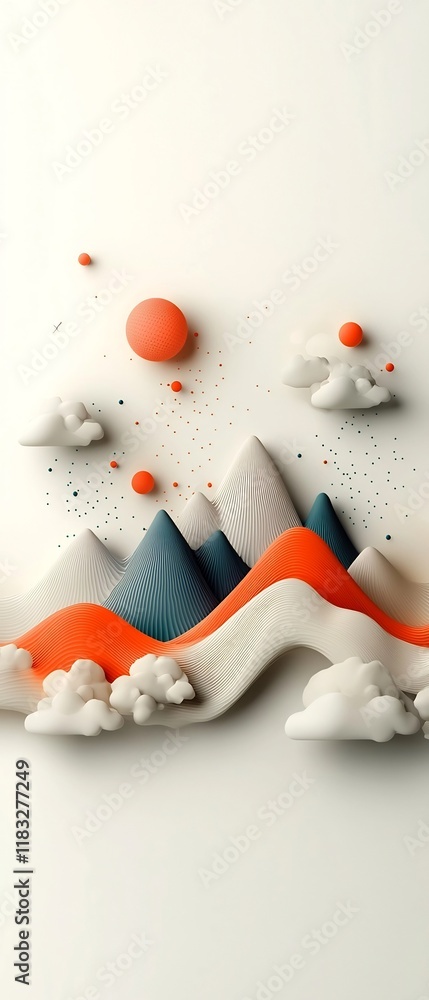 Poster serene pastel mountainscape mesmerizing abstract 3d digital art with wave like patterns of pastel do