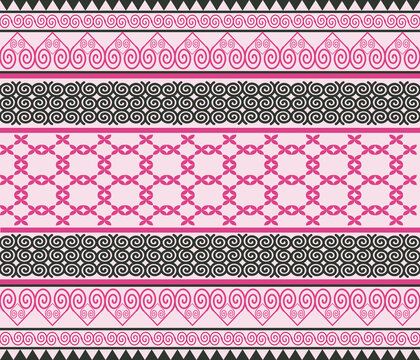 Hmong Ethnic embroidery pattern. Heart shape on pink background.
