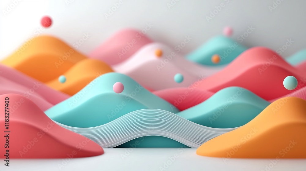 Poster pastel waves of abstract mountain landscape with dots and lines 3d rendering on white background ele