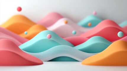 Obraz premium Pastel Waves of Abstract Mountain Landscape with Dots and Lines 3D Rendering on White Background Elegant and Soothing Digital Art