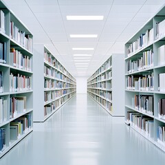 A library with endless bookshelves and soft lighting, symbolizing the pursuit of wisdom and lifelong learning