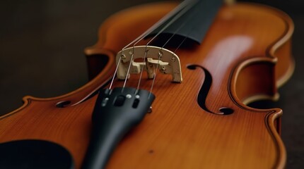 Fototapeta premium Close-Up of a Violin Bridge Displaying Its Strings and Classic Wooden Structure