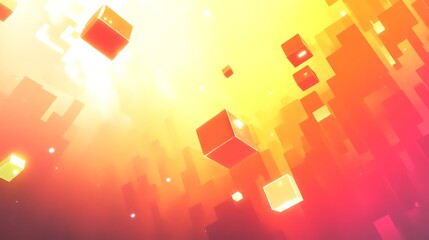 Abstract Orange Yellow Cubes Floating In Space