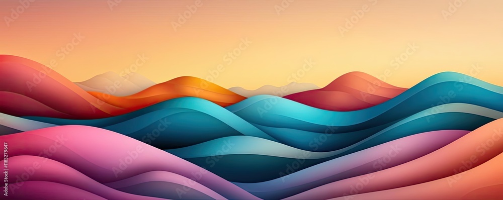 Poster scenery abstract background idea. vibrant, abstract landscape with colorful waves and a serene sunse