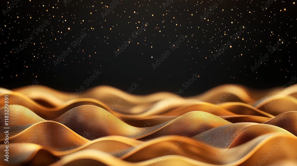 Poster gold abstract background concept. a mesmerizing view of golden waves under a starry night sky, creat