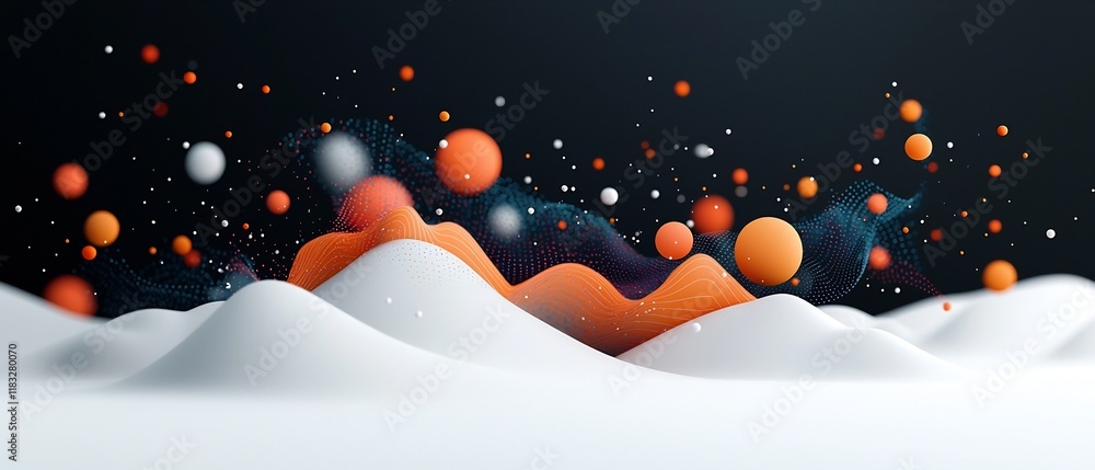 Aufkleber mesmerizing pastel dot and line landscape on ominous dark backdrop crisp white 3d rendered scene wit