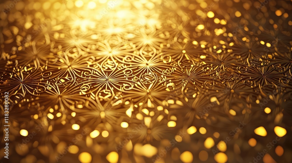 Poster Gold abstract background concept. Intricate golden pattern with shimmering light reflections creating an elegant backdrop.