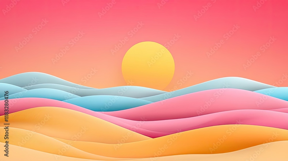 Poster scenery abstract background idea. a stunning abstract landscape featuring colorful waves and a risin