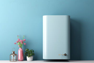 Water Heater on a Blue Wall: 3D Mockup with Ample Copy Space for Modern Design Concepts