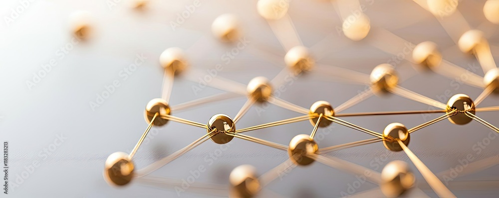 Poster gold abstract background concept. abstract 3d illustration of interconnected golden spheres and line