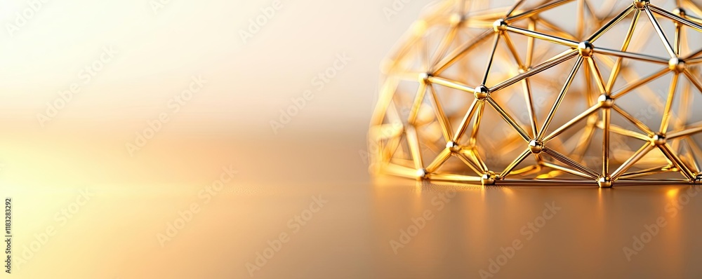 Poster Gold abstract background concept. Abstract golden geometric structure on a reflective surface with soft lighting.
