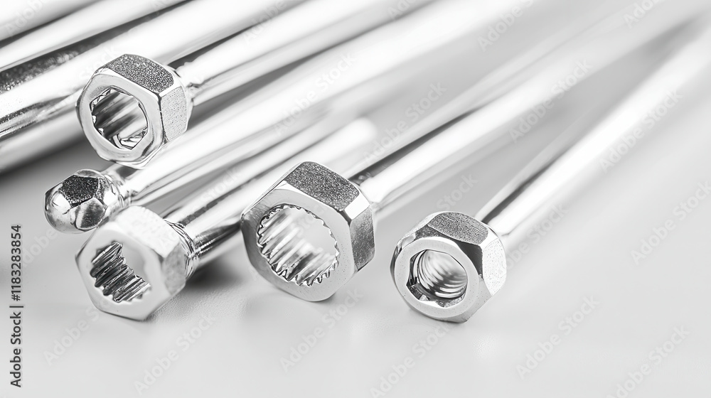 Aufkleber set of shiny metal hex keys arranged in size order on light background, showcasing their precision a