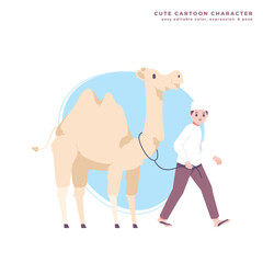 muslim boy with camel cute cartoon character