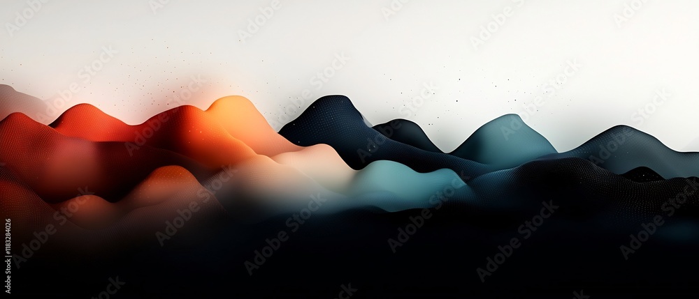 Poster atmospheric abstract background featuring soft pastel dots and flowing wave shaped lines evoking a m