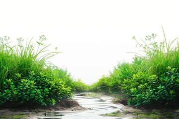 Lush greenery surrounding serene stream