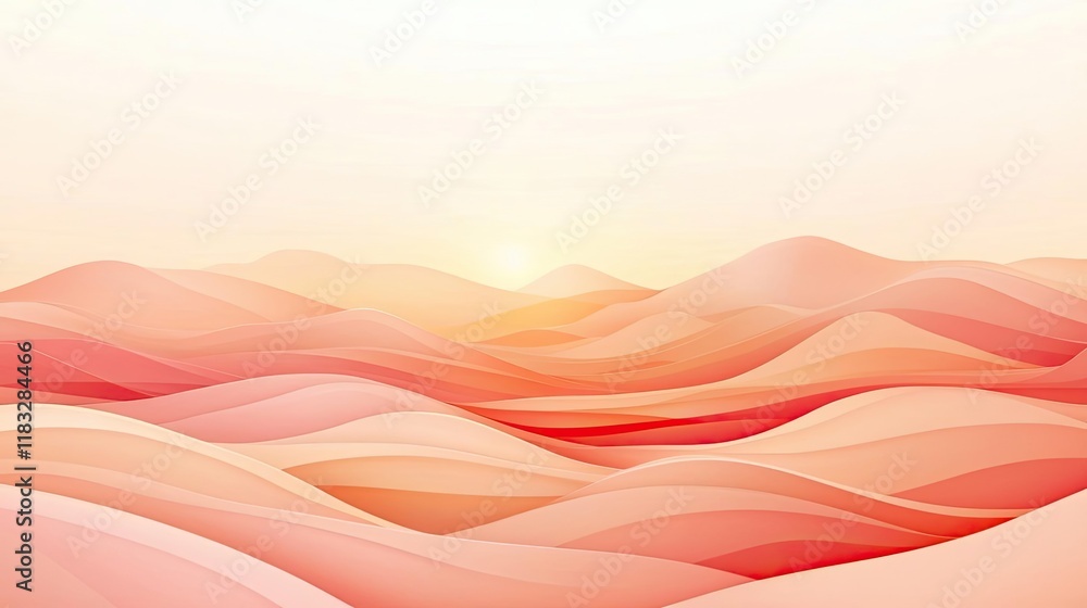 Poster scenery abstract background idea. a serene abstract landscape with soft pink and red waves at sunris