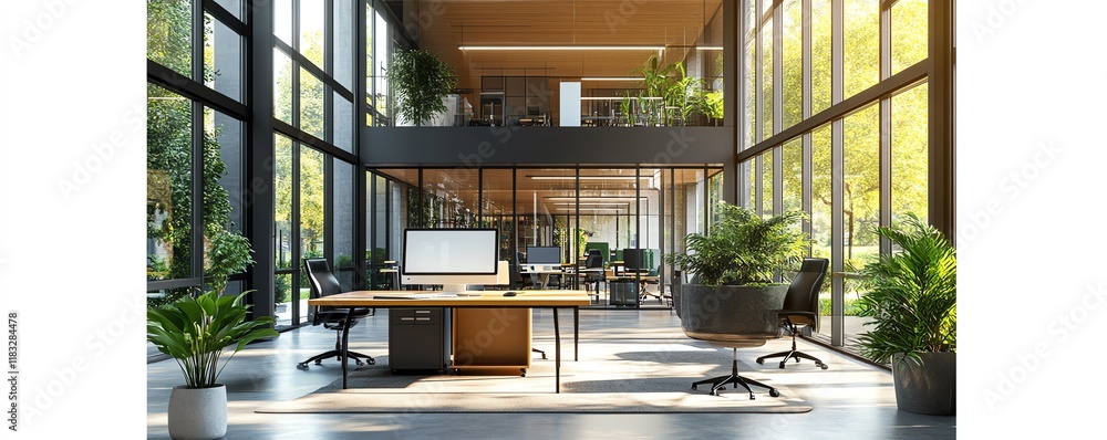 Aufkleber Visualize a modern office space powered by advanced cloud services, surrounded by green energy sources and smart backup solutions
